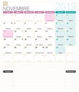 French Calendar - November 2019 Royalty Free Stock Photo