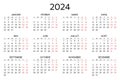 2024 french calendar. Printable, editable vector illustration for France. 12 months year calendrier Royalty Free Stock Photo