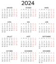 2024 french calendar. Printable, editable vector illustration for France. 12 months year calendrier Royalty Free Stock Photo