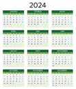 2024 french calendar. Printable, editable vector illustration for France. 12 months year calendrier