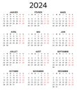 2024 french calendar. Printable, editable vector illustration for France. 12 months year calendrier