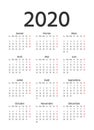 2020 French Calendar. Vector illustration. Template year planner Royalty Free Stock Photo