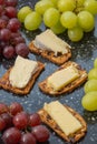 French Camembert and British Cheddar on Crackers Royalty Free Stock Photo