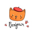 French cartoon cat with lettering hand drawn.