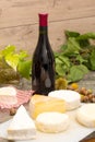 French cheese with bottle of wine Royalty Free Stock Photo