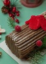 French chocolate Buche de Noel (Yule Log) cake Royalty Free Stock Photo