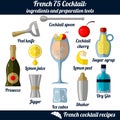 French 75 cocktail. Infographic set of isolated elements on white background