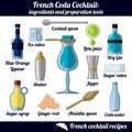 French coda cocktail. Infographic set of isolated elements on white background Royalty Free Stock Photo