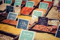 French colorful herb and spices at street market in the village in Provence, France