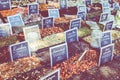 French colorful herb and spices at street market in the village in Provence, France