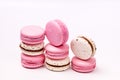 French Colorful Macarons Colorful Pastel Macarons on White Background White and Pink Macarons Horizontal