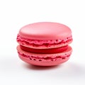 French colorful macarons with raspberries on white background