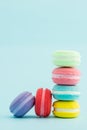 French colorful macarons stacks on pastel background, retro Styled Royalty Free Stock Photo