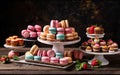 French colorful macarons, with various colors and flavors Royalty Free Stock Photo