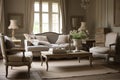 French Country Living Room: Create a living room with a French Country - inspired design. Generative AI