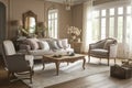 French Country Living Room: Create a living room with a French Country - inspired design. Generative AI