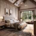 French country, rustic interior design of modern bedroom in farmhouse