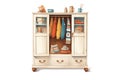 french country wardrobe made of rustic wood, magazine style illustration