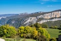 French countryside. Saint Jean en Royans: view of the heights of the Vercors, the marly hills and the Val de Drome Royalty Free Stock Photo