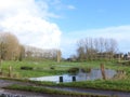 Country scene showing trees and river after rain