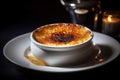 French Creme Brulue dessert. Close up shot gourmet food photography. Royalty Free Stock Photo