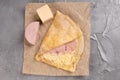 French crepe pancakes stuffed ham and cheese top view Royalty Free Stock Photo