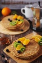 Crepes or bliny with fruits Royalty Free Stock Photo