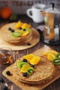 Crepes or bliny with fruits Royalty Free Stock Photo