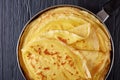 French crepes on a skillet, close-up