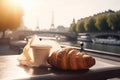 french croissant bar france table food cup paris drink breakfast. Generative AI.