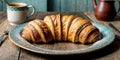 French croissant elegantly displayed on a distressed wooden table