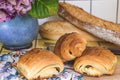 French croissants, pain au chocolat and bread