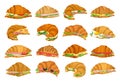 French Crunchy Croissants with Different Stuffing Big Vector Set Royalty Free Stock Photo