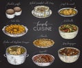 French cuisine. Collection of delicious food on chalkboard