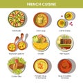 French cuisine food dishes for menu vector templates Royalty Free Stock Photo