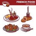 French cuisine food dishes vector icons for restaurant menu Royalty Free Stock Photo