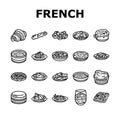 french cuisine food meal icons set vector