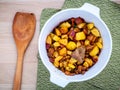 French cuisine Lardons - Fried cubed pork belly , bacon and cube Royalty Free Stock Photo