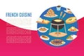 French cuisine, national menu of France food for restaurant cartoon vector illustration.
