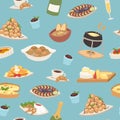 French cuisine seamless pattern, national menu of France food for restaurant vector illustration.