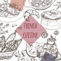 French cuisine template. Includes onion soup, chicken, cheese, sausages, escargots