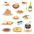 French cuisine traditional food delicious meal healthy dinner lunch continental Frenchman gourmet plate dish vector