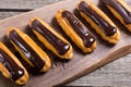 French dessert eclair with chocolate Royalty Free Stock Photo