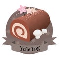 Yule Log traditional French dessert. Colorful vector illustration