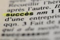 French Dictionary word success, close up Royalty Free Stock Photo