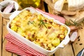 French dish Tartiflette with potatoes, reblochon cheese and bacon