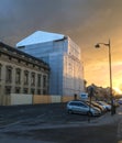 The French Ecole Militaire under renovation, lit by a winter sunset in Paris, France