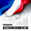 French economics vector illustration with france flag and business chart, bar chart stock numbers bull market, uptrend Royalty Free Stock Photo