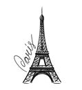 French Eiffel tower sketch vector illustration. France, Paris symbol hand drawn image