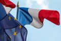 French and European Union flags fluttering together in the wind Royalty Free Stock Photo